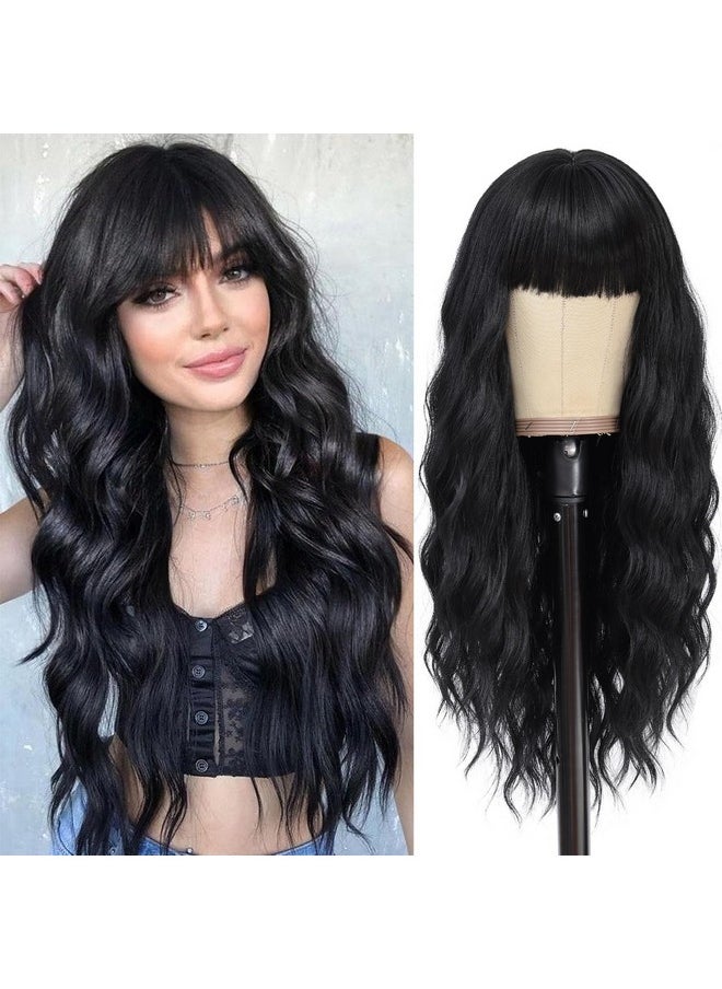 Long Wavy Wigs With Bangs Black Wigs For Women Synthetic Heat Resistant Wig 26 Inches Natural Looking Realistic Wigs For Daily Party Use（Black） - pzsku/Z96992540A2060D65FC3BZ/45/_/1721025189/cdeea1c2-2ab2-4bb7-9115-826cb75323d8