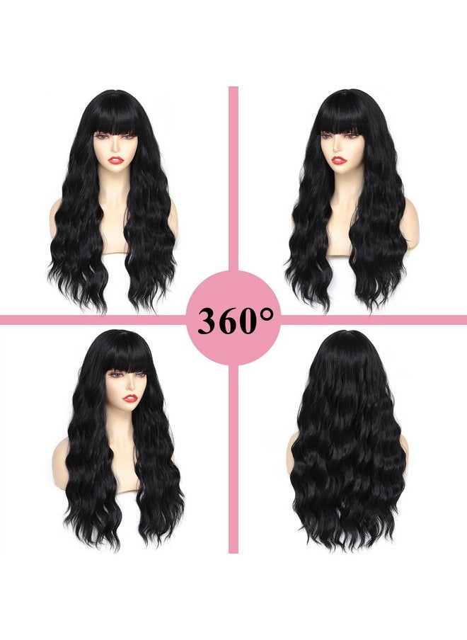 Long Wavy Wigs With Bangs Black Wigs For Women Synthetic Heat Resistant Wig 26 Inches Natural Looking Realistic Wigs For Daily Party Use（Black） - pzsku/Z96992540A2060D65FC3BZ/45/_/1721025193/9d57adea-a0de-44f5-abc5-d77e80b0e631