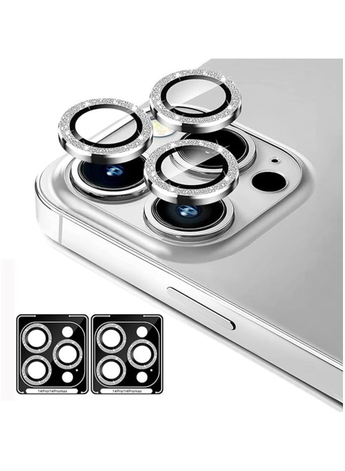 Vitacelli Camera Lens Protector Compatible for iPhone 14 Pro/iPhone 14 Pro Max, [Anti-Scratch] Premium Tempered Glass Film Aluminum Alloy Lens Ring Cover – SILVER BLING  - Image 1