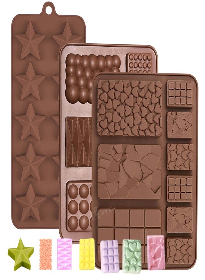 MoldBerry Silicone Chocolate Mould Set (Pack of 3) | 9 Cavity Multi-Shape Chocolate Bar & Star Molds | Food-Grade BPA-Free Silicone | for Chocolates, Wax Melts, Soap, Ice Cubes | Multicolor - Image 1