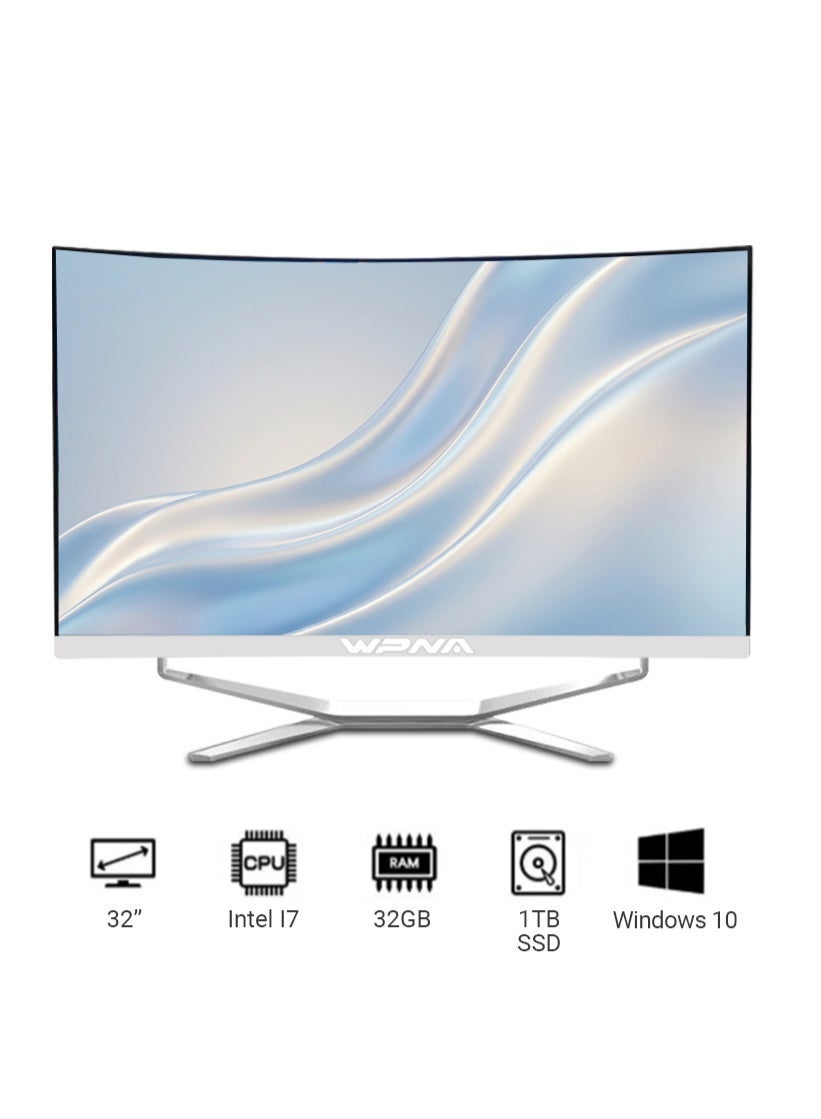 All-In-One 32-inch Desktop, Core i7-14650 Processor/32GB RAM/1TB SSD/With Keyboard And Mouse/Intel UHD Graphics/Windows 10 English /White/C32 english