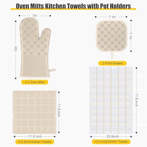 BSKSSK Oven Mitts Kitchen Towels Dishcloths with Pot Holders Sets 12PCS, Dish Towels Sets, Oven Gloves Pot Pads Heat Resistant 500 Degrees with Non-Slip Silicone Surface for Cooking Baking Grilling-Milkshake - Image 2