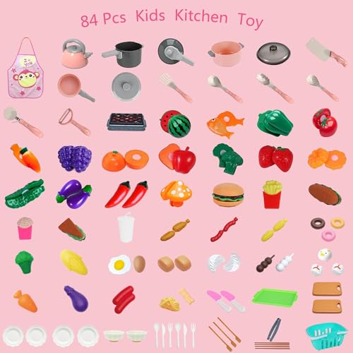 PPXMEEUDC Kids Kitchen Toy Accessories Kitchen Playset Pretend Cooking Play Pots Pans Utensils Cookware Food Fruit Veges Shopping Storage Basket Learning Present for Girls Boys - Image 5