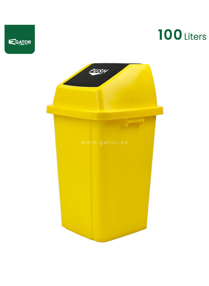 جاتور سلة مهملات جيتور مربعة مع غطاء دافع بسعة 100 لتر باللون الأصفر - Image 1