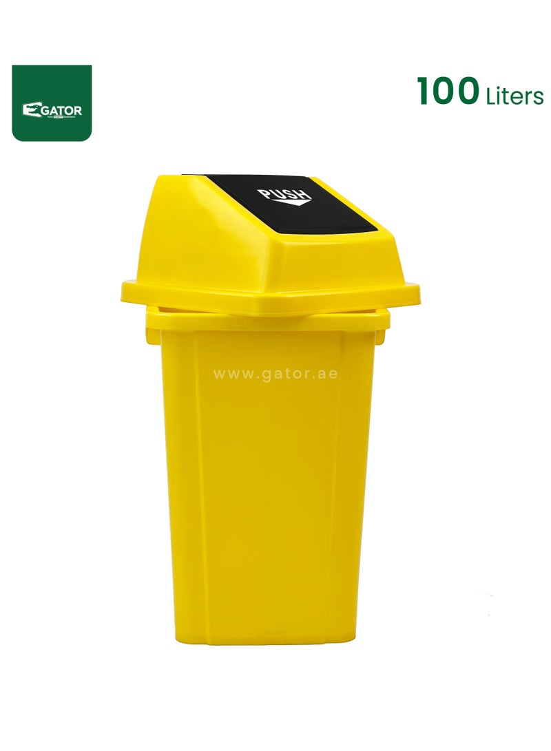 جاتور سلة مهملات جيتور مربعة مع غطاء دافع بسعة 100 لتر باللون الأصفر - Image 3