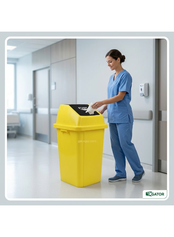 GATOR Quadrate Garbage Bin | Push Lid Plastic Waste Bin | Large Indoor & Commercial Dustbin | Durable Trash Can | 100L | Yellow - Image 4