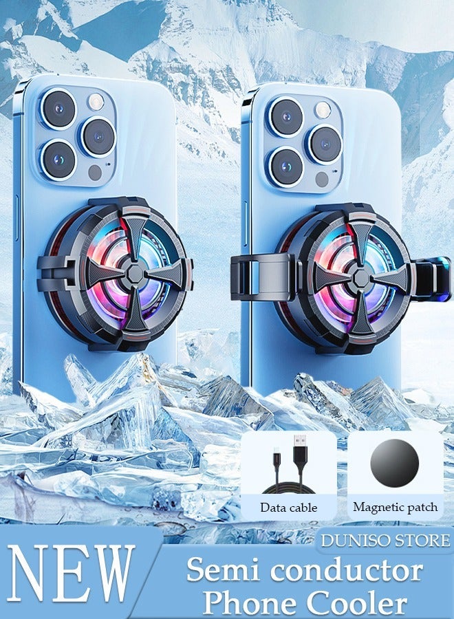 DUNISO 2 In 1 Magnetic Semi-Conductor Cooling Chip for Live Streaming and Gaming, Fast Phone Cooling Fan with RGB Lights and Universal Clamp, Fit All Types of iPhone Android Smartphones - Image 1