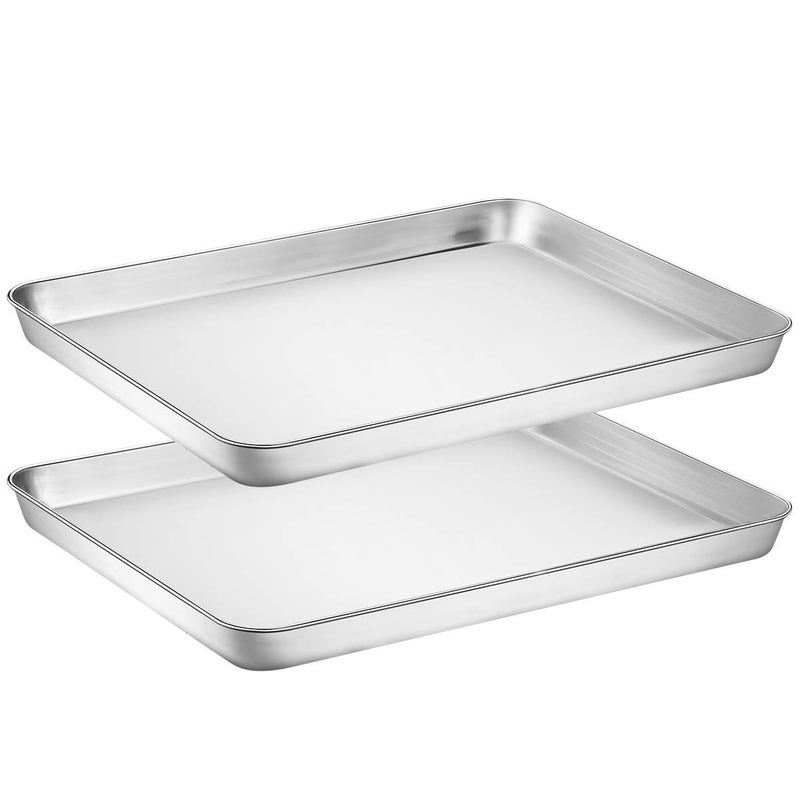 Wildone Baking Sheet Set of 2  Stainless Steel Cookie Sheet Baking Pan Size 18 x 13 x 1 inch Non Toxic  Heavy Duty  Mirror Finish  Rust Free  Easy Clean