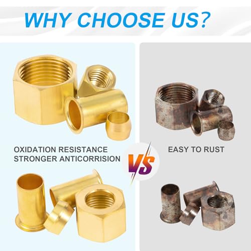 Breezliy 1/4", 3/8", 5/16", 1/2" OD Brass Compression Insert,Sleeve Ferrule,Nut 200PCS - Image 3