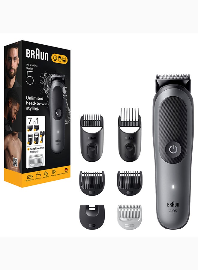 Braun All-in-One Kit Series 5, 7in1 Grooming, Ultra Sharp Blade, SensitiveTrim, AIO5520 Dark Grey - Image 1