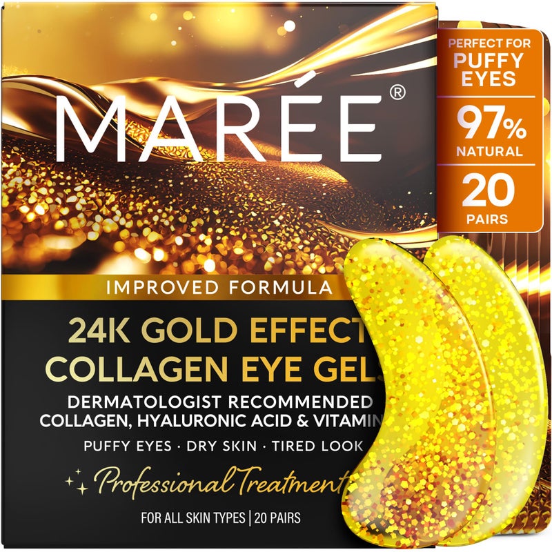 MAREE 24k Gold Glow Under Eye Gels for Dark Circles and Puffiness - Cooling Collagen & Hyaluronic Acid Skincare Gel Pads - Gold Eye Patches for Puffy Eyes and Dark Circles - Under Eye Masks - Image 1