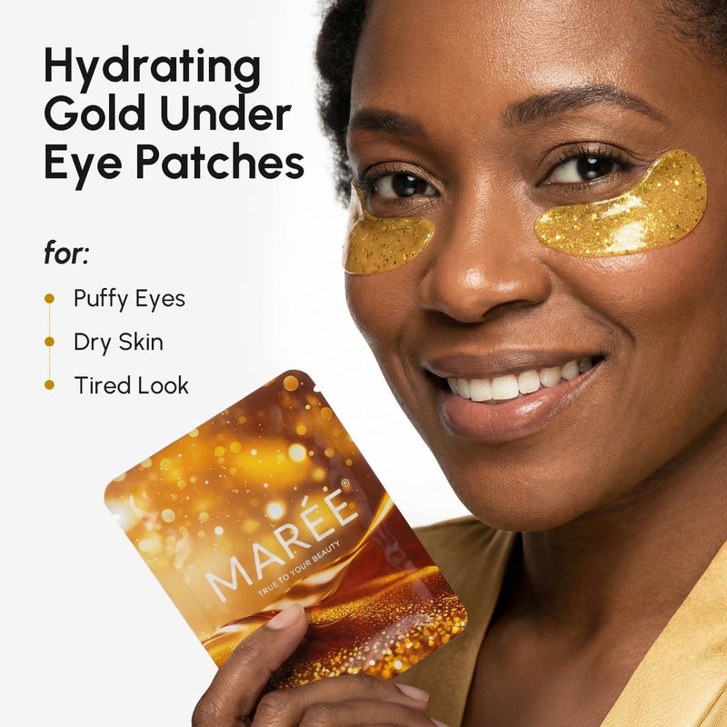 MAREE 24k Gold Glow Under Eye Gels for Dark Circles and Puffiness - Cooling Collagen & Hyaluronic Acid Skincare Gel Pads - Gold Eye Patches for Puffy Eyes and Dark Circles - Under Eye Masks - Image 2