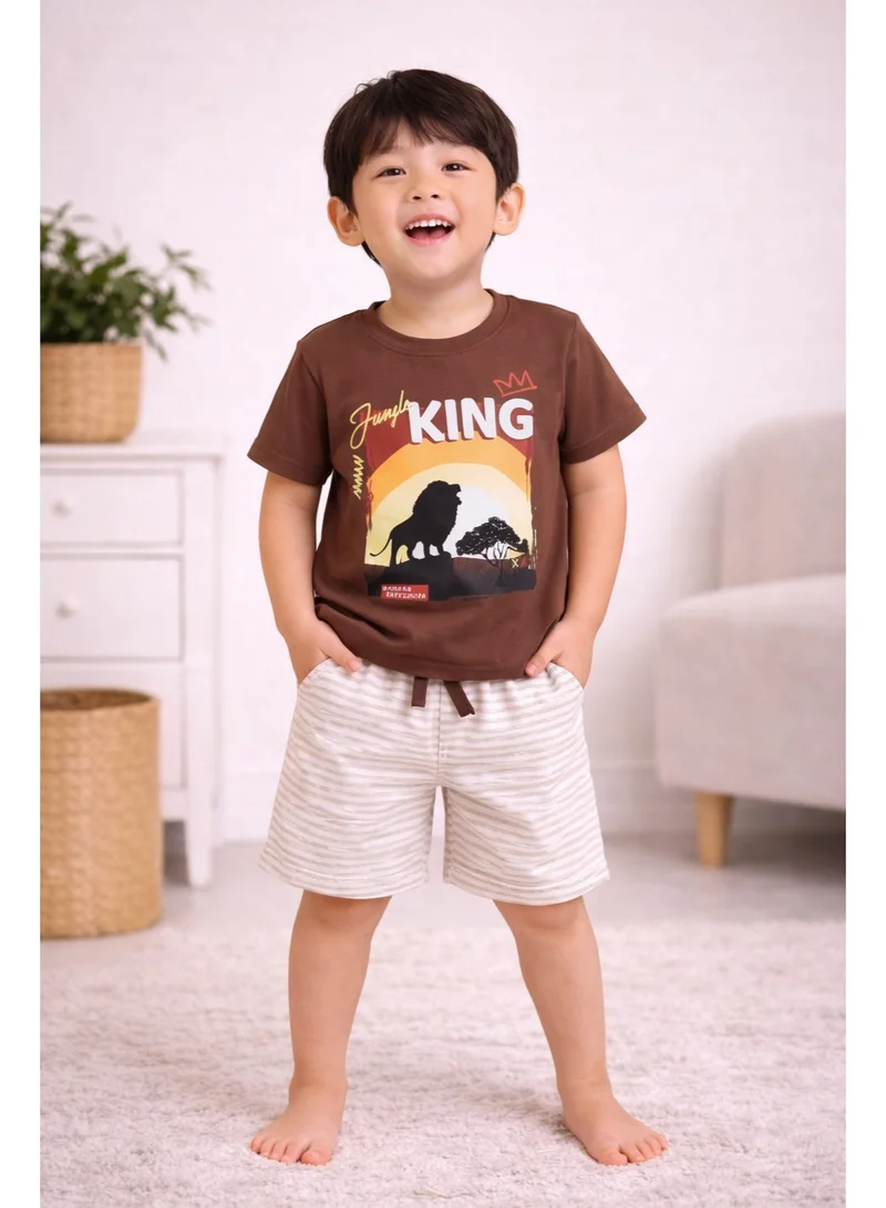 فكتور اند جين Boys “King” Graphic Cotton Pajama Set – T-Shirt & Shorts Nightwear