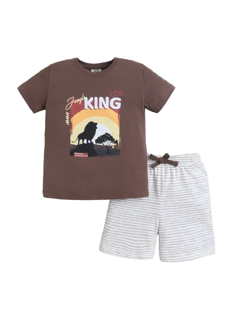 فكتور اند جين Boys “King” Graphic Cotton Pajama Set – T-Shirt & Shorts Nightwear