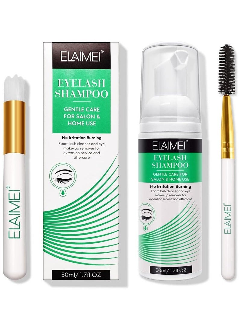 Elaimei Eyelash Extension Shampoo 50 ml / 1.7 FL.OZ + Brush - Eyelid Foam Cleaner - Lash Foam Shampoo - Eyelash Wash and Eyelash Bath for Extensions - Salon Use and Home Care - Image 1