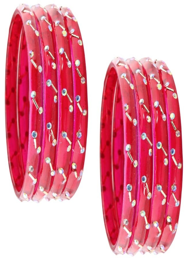 LAVAZZA Crystal Glass Bangles Kada Set For Women & Girls with Zircon Stones & Golden Beads | Glass Bangles Set for women | Bangles For Girls | American Diamond Bangles-(LV_MD6-Deluxe_PO2-Red-2.4) - Image 1