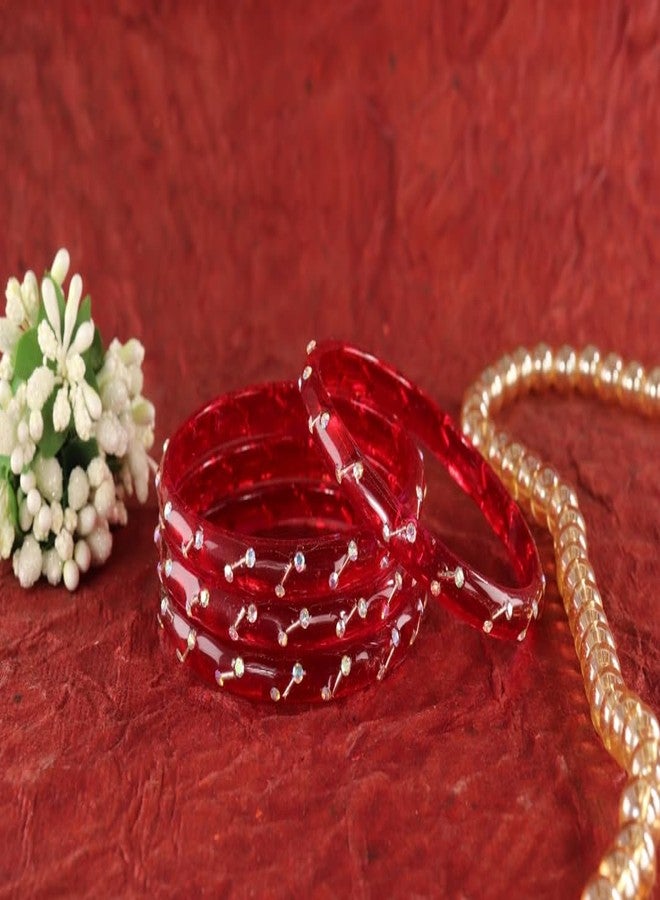 LAVAZZA Crystal Glass Bangles Kada Set For Women & Girls with Zircon Stones & Golden Beads | Glass Bangles Set for women | Bangles For Girls | American Diamond Bangles-(LV_MD6-Deluxe_PO2-Red-2.4) - Image 4