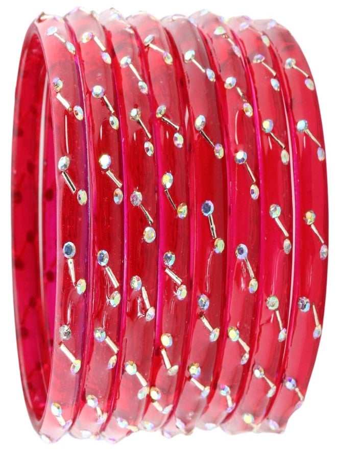 LAVAZZA Crystal Glass Bangles Kada Set For Women & Girls with Zircon Stones & Golden Beads | Glass Bangles Set for women | Bangles For Girls | American Diamond Bangles-(LV_MD6-Deluxe_PO2-Red-2.4) - Image 2