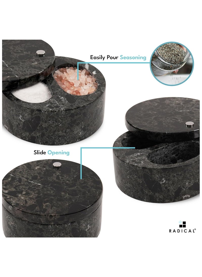 RADICALn Radicaln Salt and Pepper Bowl Black Handmade Marble Sugar Container with Lid - Salt Cellar Kitchen Storage Seasoning Containers with Two Compartments For Countertop - Spice Jars, Candy Jar  - Image 4