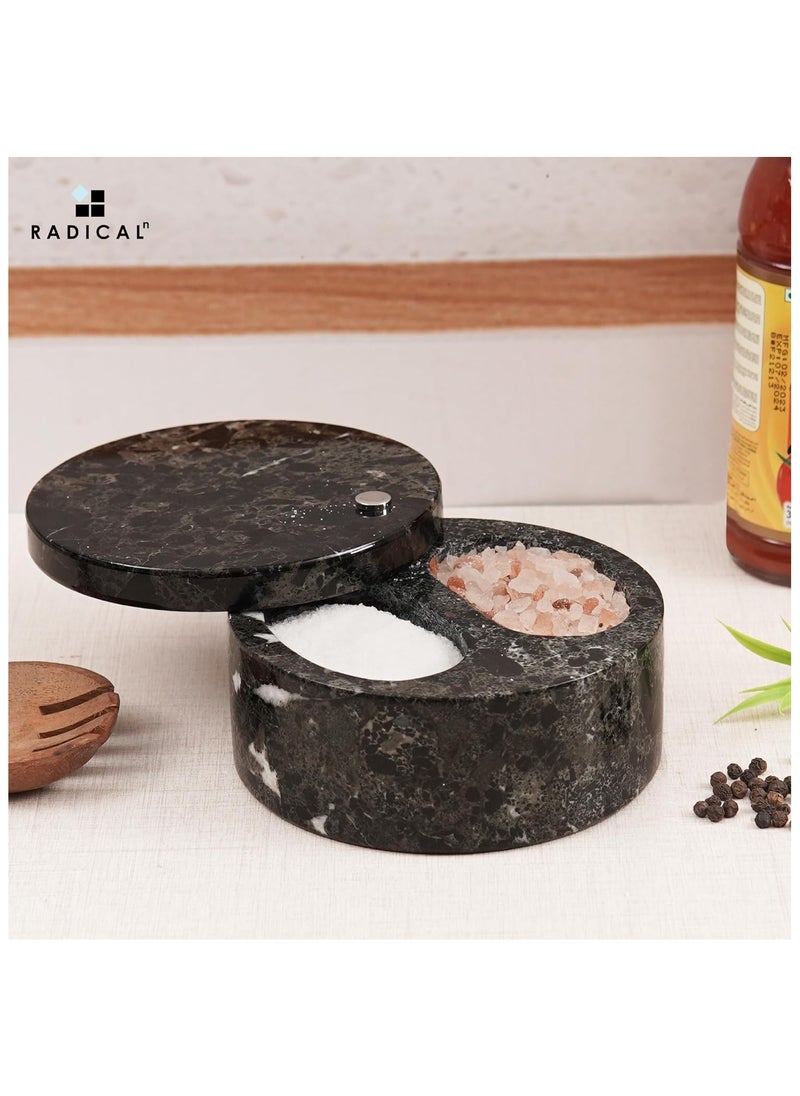 RADICALn Radicaln Salt and Pepper Bowl Black Handmade Marble Sugar Container with Lid - Salt Cellar Kitchen Storage Seasoning Containers with Two Compartments For Countertop - Spice Jars, Candy Jar  - Image 3