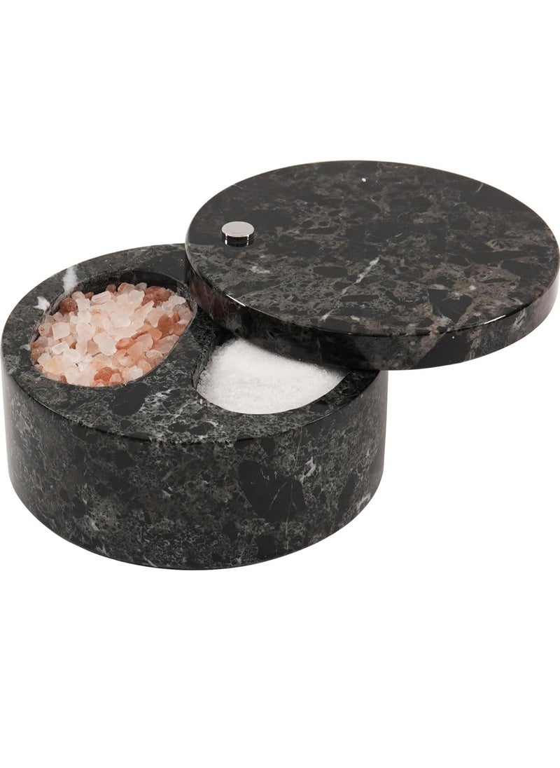 RADICALn Radicaln Salt and Pepper Bowl Black Handmade Marble Sugar Container with Lid - Salt Cellar Kitchen Storage Seasoning Containers with Two Compartments For Countertop - Spice Jars, Candy Jar  - Image 1