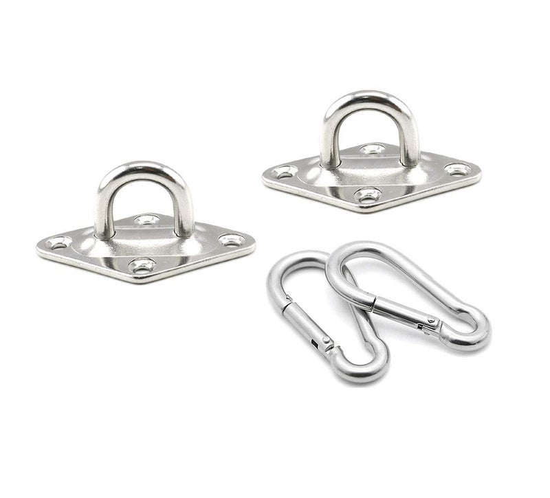 Lind Kitchen 2-Pack M5 Ceiling & Wall Mount Hanging Hardware Fitting Set 304 Stainless Steel Heavy Duty Diamond Pad Eye Hook Plate + Snap Hook for Yoga Hammock Swing Marine Boat Application - Image 1