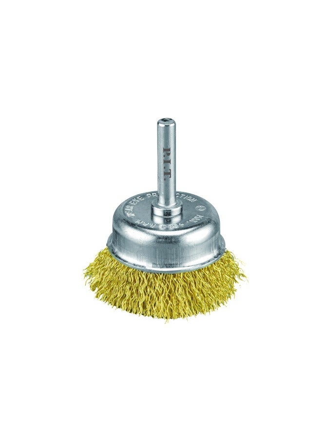 PIT Cup Brush, Brass Wire, Crimped Size (75)mm Round Shank (1/4") 