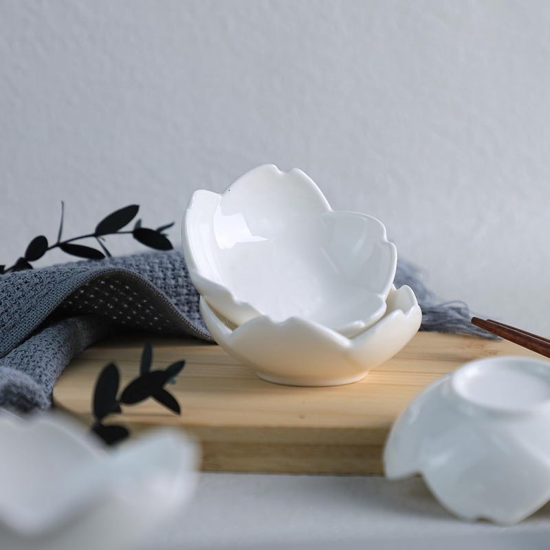 WAIT FLY WAIT FLY Beautiful 3 Inches Sakura Shaped Ceramics Seasoning DishesTea Bag HoldersKetchup SaucerAppetizer PlatesVinegar Spice Salad Soy Sushi Wasabi Seasoning Dipping Bowls White Pink Set of 4  - Image 3