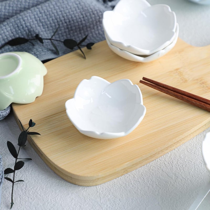 WAIT FLY WAIT FLY Beautiful 3 Inches Sakura Shaped Ceramics Seasoning DishesTea Bag HoldersKetchup SaucerAppetizer PlatesVinegar Spice Salad Soy Sushi Wasabi Seasoning Dipping Bowls White Pink Set of 4  - Image 4
