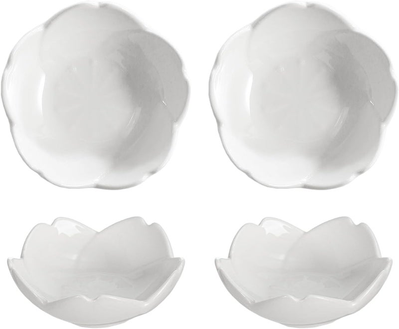 WAIT FLY WAIT FLY Beautiful 3 Inches Sakura Shaped Ceramics Seasoning DishesTea Bag HoldersKetchup SaucerAppetizer PlatesVinegar Spice Salad Soy Sushi Wasabi Seasoning Dipping Bowls White Pink Set of 4  - Image 1