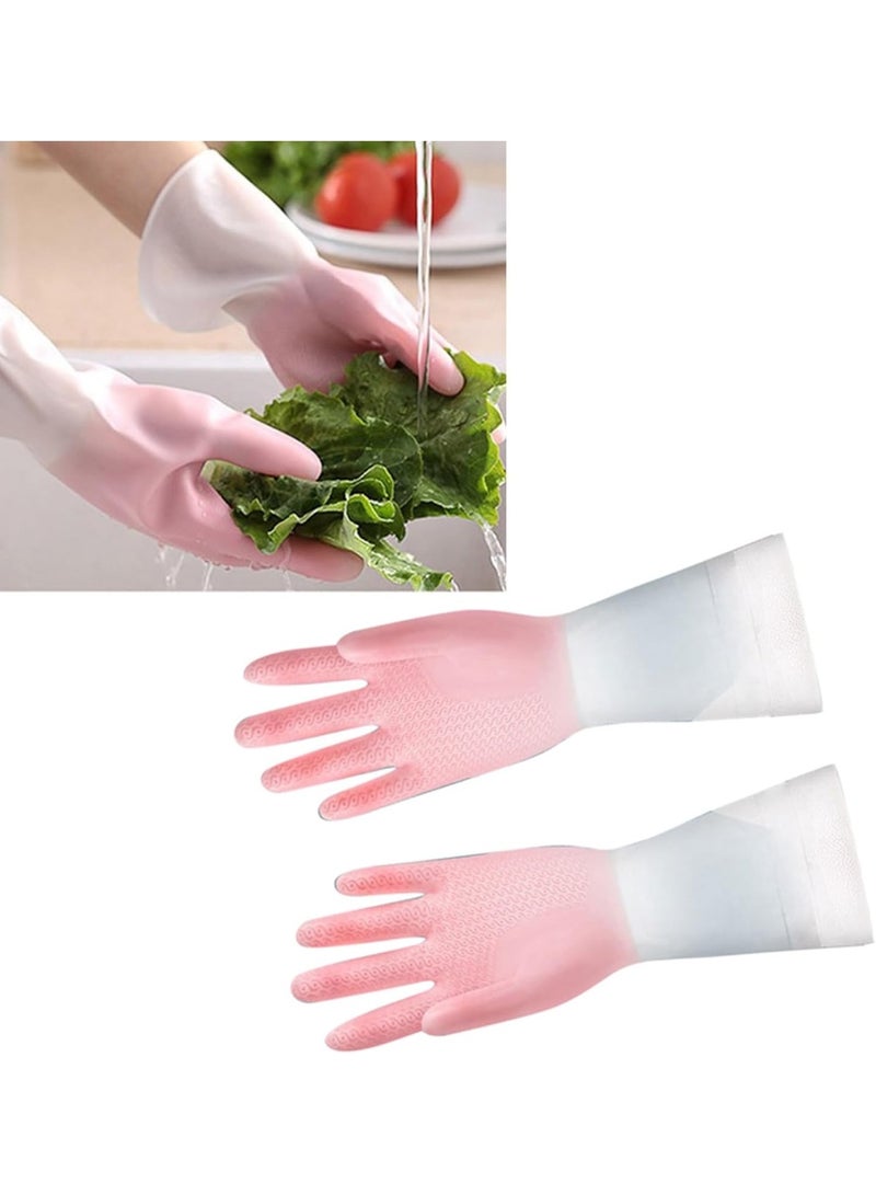 قفازات تنظيف منزلية متينة من اللاتكس - قفازات غسيل أطباق مقاومة للماء ذات أساور طويلة مع عزل حراري وقبضة مانعة للانزلاق لتنظيف المطبخ والغسيل والحمام - مقاس كبير، لون عشوائي - Image 1