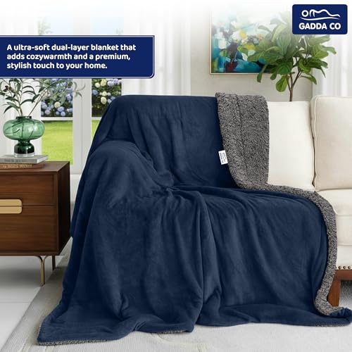 GADDA CO Super Soft Polyester Micromink Sherpa Blanket for Summer/AC & Mild Winter – Flannel Solid Dark Blue, Single Size 150 x 228 cm (Approx. 4 x 7 ft), 200 TC - Image 2
