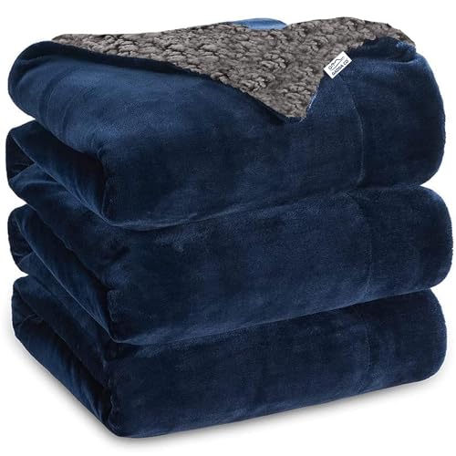 GADDA CO Super Soft Polyester Micromink Sherpa Blanket for Summer/AC & Mild Winter – Flannel Solid Dark Blue, Single Size 150 x 228 cm (Approx. 4 x 7 ft), 200 TC - Image 1