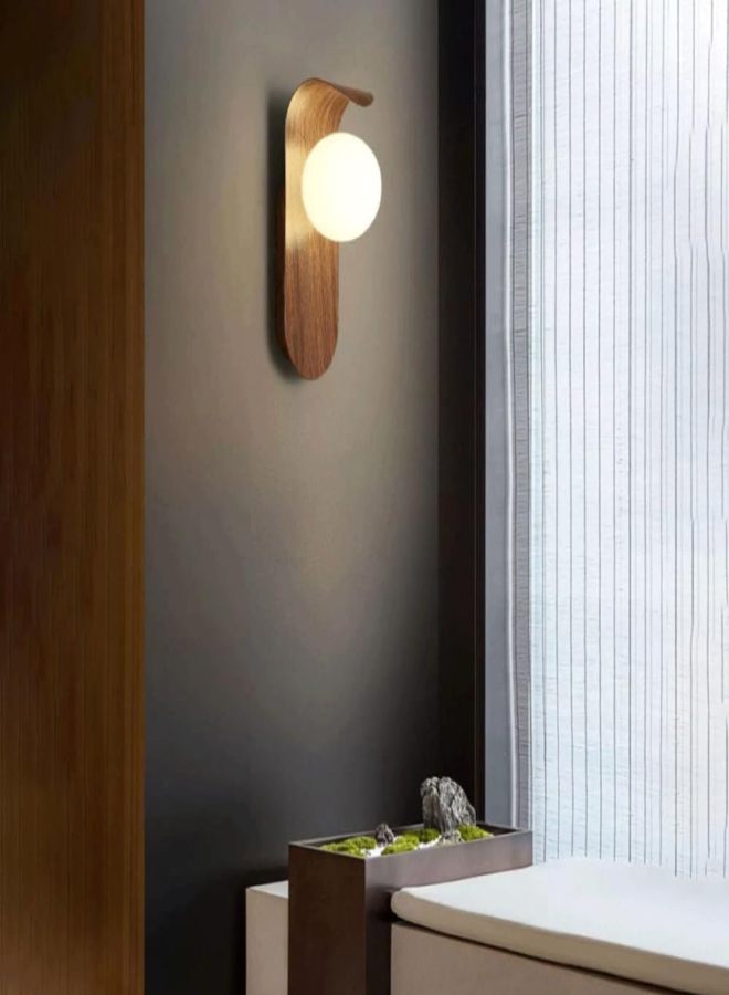 Retro Industrial-Style Walnut Grain Glass Globe Wall Lamp for Living Room, Bedroom, Bathroom, and Bedside — Coffee - Image 5