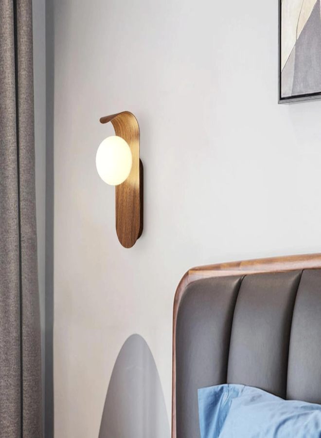 Retro Industrial-Style Walnut Grain Glass Globe Wall Lamp for Living Room, Bedroom, Bathroom, and Bedside — Coffee - Image 2
