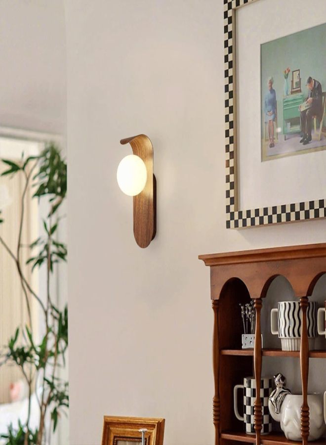 Retro Industrial-Style Walnut Grain Glass Globe Wall Lamp for Living Room, Bedroom, Bathroom, and Bedside — Coffee - Image 3