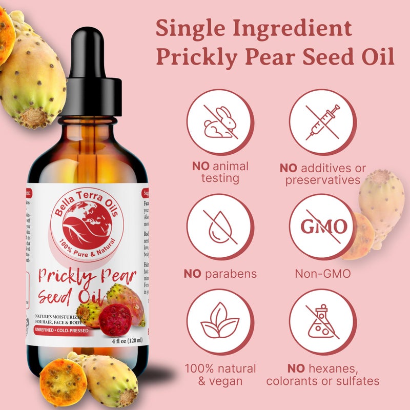 Bella Terra Oils - Prickly Pear Seed Oil 2oz - The Essence of Prickly Pear Cactus, A Haven of Vitamin A & Magnesium, an Elegant Addition to Your Routine - Image 4
