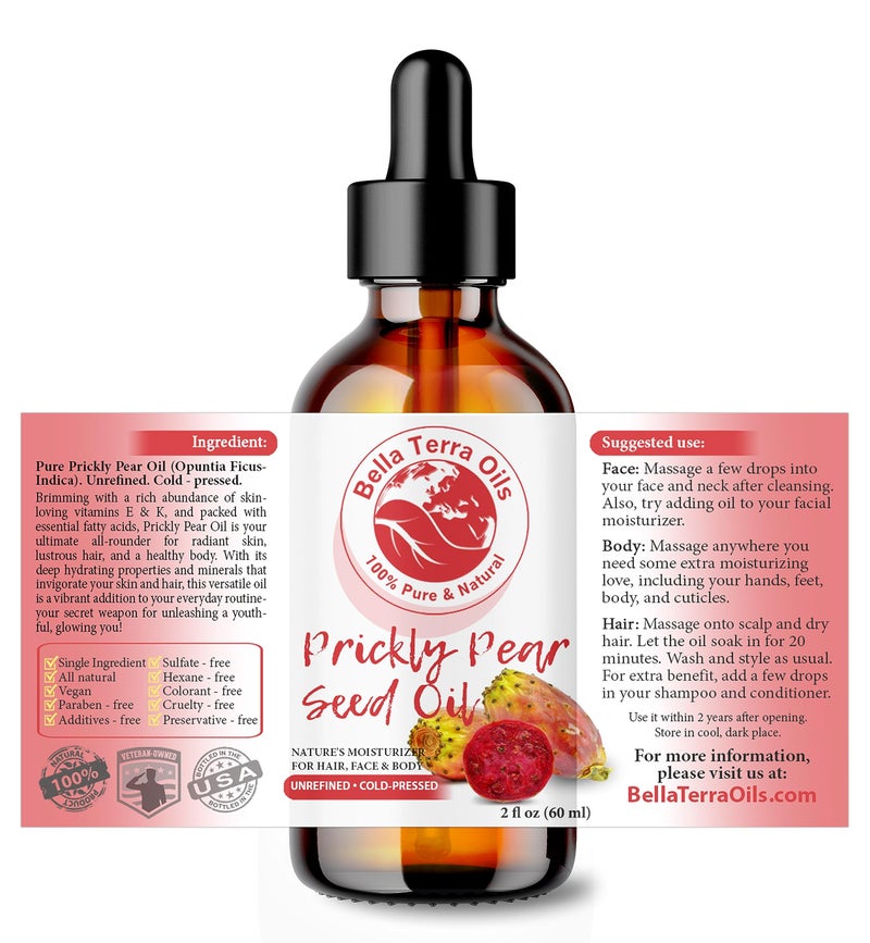 Bella Terra Oils - Prickly Pear Seed Oil 2oz - The Essence of Prickly Pear Cactus, A Haven of Vitamin A & Magnesium, an Elegant Addition to Your Routine - Image 2