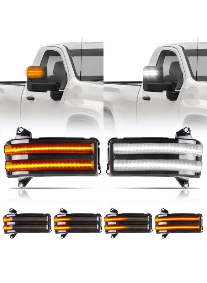 Gempro LED Sequential Amber Side Mirror Marker Turn Signals White Parking Cargo Lights Switchback Tow Mirror Lamps for 2020-2023 Chevy Silverado/GMC Sierra 2500 3500, Smoked Len - Image 1