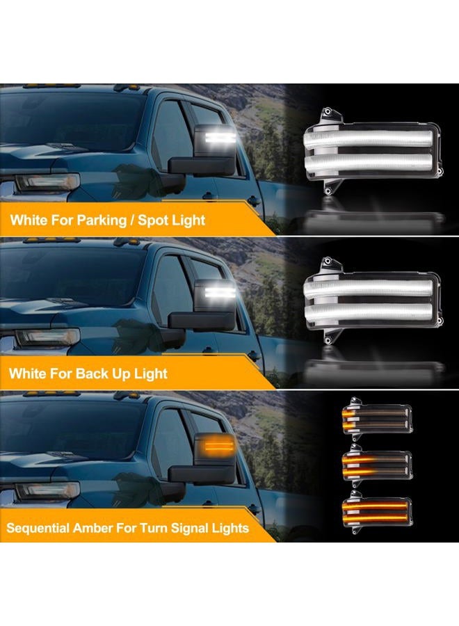 Gempro LED Sequential Amber Side Mirror Marker Turn Signals White Parking Cargo Lights Switchback Tow Mirror Lamps for 2020-2023 Chevy Silverado/GMC Sierra 2500 3500, Smoked Len - Image 3
