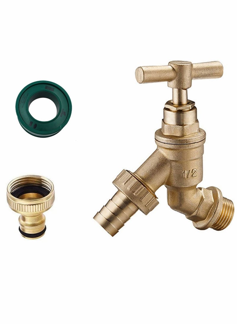Y&D Outside BSP Garden Hose Brass Bib Tap with Extra Threaded Faucet Adapter for Watering Irrigation - Image 1