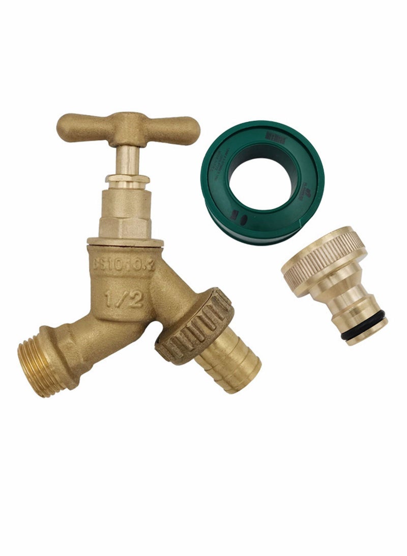 Y&D Outside BSP Garden Hose Brass Bib Tap with Extra Threaded Faucet Adapter for Watering Irrigation - Image 5