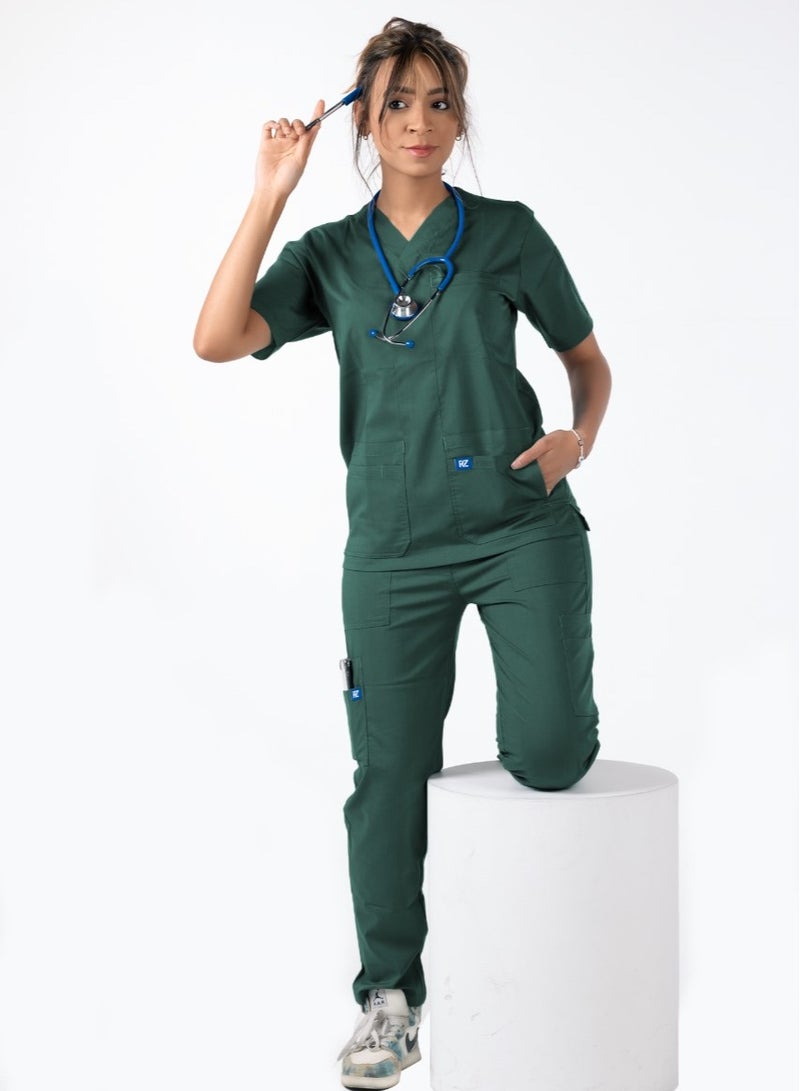 RZ RZ1Women's Medical Scrub in Green (Ganzari), Comfortable and soft Lycra and Polyester Blend, 2-Piece Set, Ideal for Medical Environments.  - Image 1