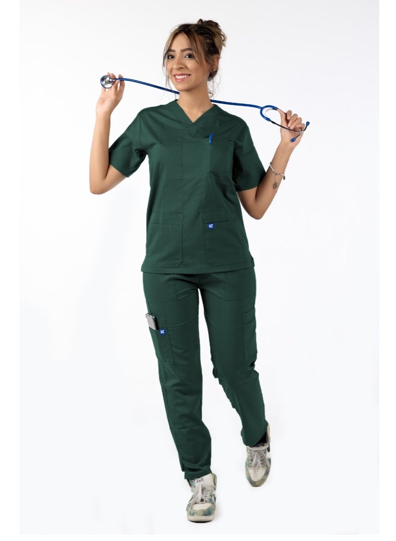 RZ RZ1Women's Medical Scrub in Green (Ganzari), Comfortable and soft Lycra and Polyester Blend, 2-Piece Set, Ideal for Medical Environments.  - Image 2