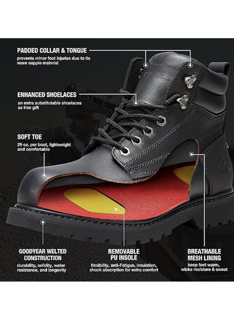 Hisea HISEA Work Boots for Men 6 inch Soft Steel Toe Leather Boots  - Image 2
