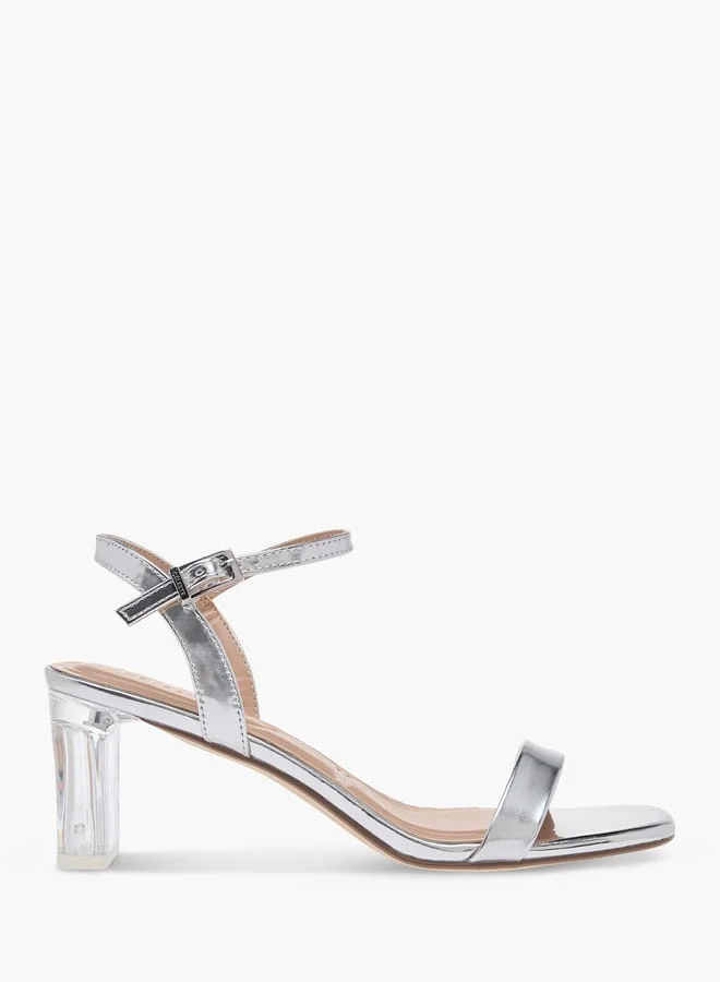 Celeste Womenâ€™s Solid Sandals with Block Heels and Buckle Closure