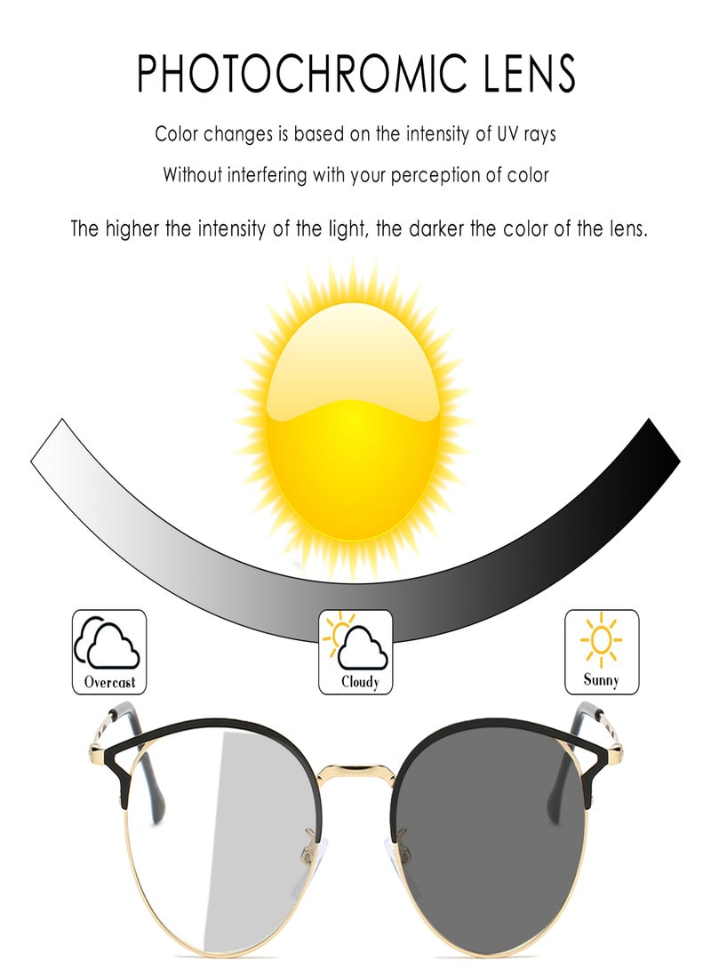 Blue Light Blocking Glasses Photochromic Sunglasses Computer-Gaming Glasses Classic Half Frame Cat-Ear Sunlight Filter Lens Anti-Eye-Fatigue for Men Women|Three Colors Optional - Image 2