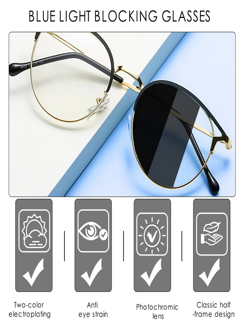 Blue Light Blocking Glasses Photochromic Sunglasses Computer-Gaming Glasses Classic Half Frame Cat-Ear Sunlight Filter Lens Anti-Eye-Fatigue for Men Women|Three Colors Optional - Image 3