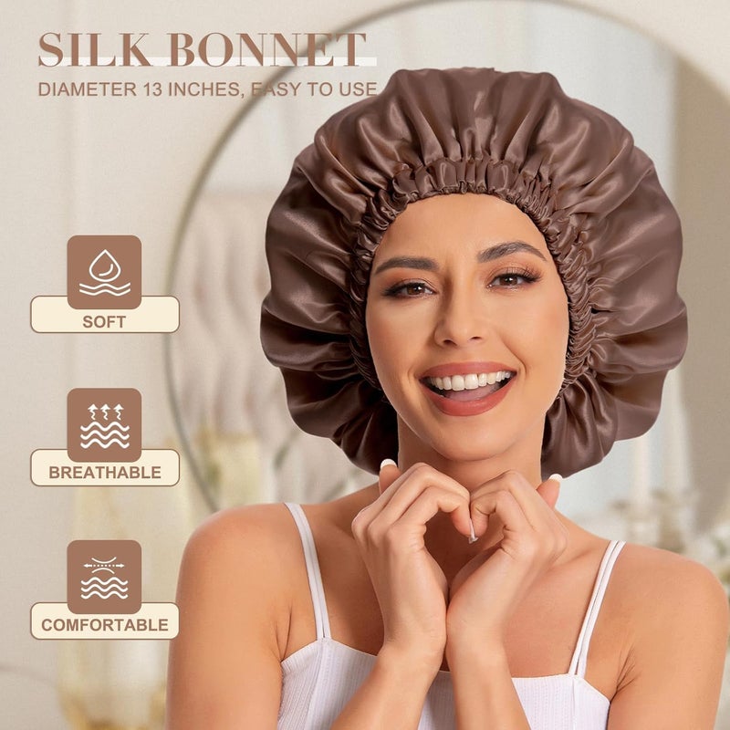 Edoneery Satin Hair Cap for Women Silk Night Cap for Natural Hair, Brown, One Size - Image 2