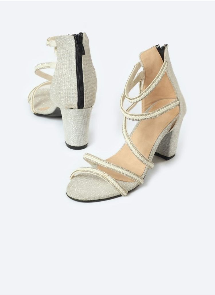 Zahwa - Half-boot Leather Sandals With Diamond-studded 5 Barrettes And 7cm Medium Height Heels - Image 1